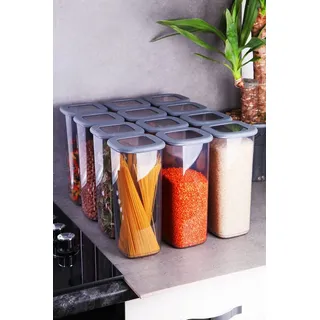 hermia concept Vorratsdosen Aufbewahrungsboxen-Set 11 x 11 x 25 cm 12-tlg. Grau