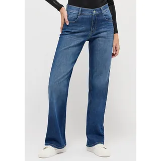 Relax-fit-Jeans ANGELS "LIZ", Damen, Gr. 42, Länge 32, blau (mid blau used), Denim/Jeans, Obermaterial: 67% Baumwolle, 31% Polyester, 2% Elasthan, relaxed fit lang, Jeans Relax-fit-Jeans