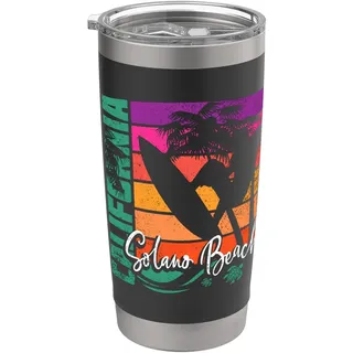 Solano Beach California Retro Sonnenuntergang Surfen Souvenir Doppelwandiger Edelstahl-Thermobecher