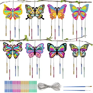 JOKILY 43 Stück Schmetterling Windspiel Bastelset, Schmetterling Holzbastelsets für Kinder, Kindergeburtstag Klangspiele Holzbastelsets Deko Garten Kreative für Jungen Mädchen Geburtstagsgeschenke