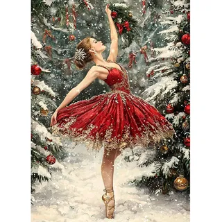 MAXBYE Christmas Tree Diamond Painting Erwachsene Kits, DIY Diamond Art Komplett Set Elegante Ballerina, Runde Gem Kunst Kunsthandwerk Diamant Bilder Home Wall Weihnachten Decor 30x40cm