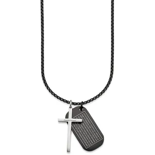 Bruno Banani Kette mit Anhänger BRUNO BANANI "Schmuck Geschenk Halskette Kreuz Vater Unser Venezianerkette", schwarz (edelstahlfarben, schwarz), Halsketten, Herren, Edelstahl, L: 55, Dog-Tag-Kette