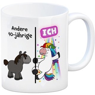 40. Geburtstag Kaffeebecher mit lustigem Spruch: Einhorn eine Tasse als ausgefallenes Geburtstagsgeschenk zum 40 für den runden Geburtstag für Frauen und Männer