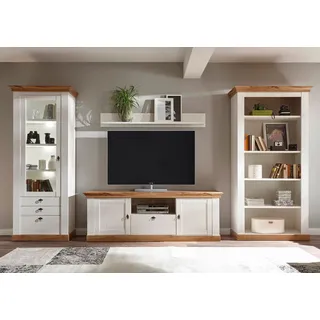 Home Affaire "Cremona, Anbauwand im Landhausstil, Komplettset, Wohnzimmer-Set", pinie weiß nb, pinie weiß nb, applikation wotan eiche nb),