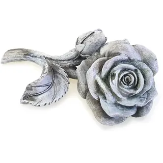 Tempelwelt DEKOTEMPEL Grab Deko Figur Rose Rosenblüten, 14 cm, Polystein Stein Optik Grau, Grabdeko Dekorose Blume Dekoblume für Trauerstätte Gartendeko Garten