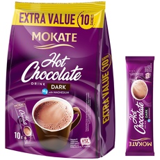 MOKATE® Hot Chocolate Trinkschokolade | 10 Säckchen 110g | Geschmack: Dunkle Schokolade | Trinkschokolade lösliches Instant Getränkepulver Smooth & Creamy Kakao Pulver Getränke