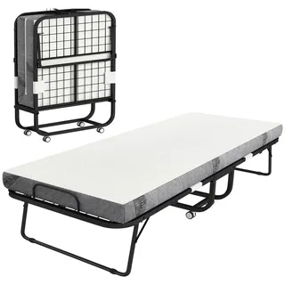 Homcom Klappbett Polyester Schaumstoff Weiß Schwarz , Metall , Höhe ca. 10 cm , 90x200 cm , Schlafzimmer, Betten, Gästebetten, Klappbetten