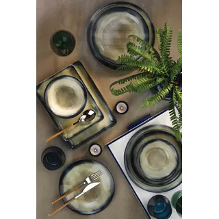 Hermia Concept, BNTS26YS890233, Essservices, Tafelservice (26 Teile), Dunkelblau, Porzellan, 25 x 25 x 2 cm - Dunkelblau, Braun