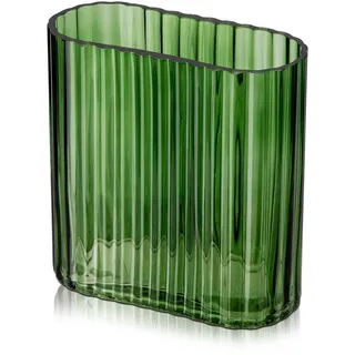 Gerippte Glasvase Deko, Blumenvase für Tischdeko, Moderne Transparent Vase für Wohnzimmer, Esstisch, Eingangsbereich, Kaminsims, Regal, Hochzeit, Büro, Grün