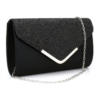 Milchstraße Damen Umschlag Clutch Tasche Pailletten Abend Handtasche Geldbörse mit abnehmbarer Kette Schwarz