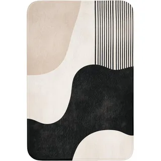 OnlyWow Badematte Abstrakt - Japandi - Beige - Modern Rutschfest 60x90 cm , Beige, Schwarz , Textil , Füllung: Polyurethan (Pur) , Rechteckig , 60x90 cm , Heimtextilien, Badtextilien, Badematten