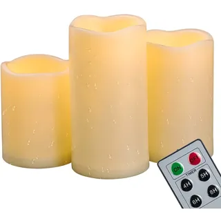 3 Stück 10 cm, 13 cm, 15 cm wasserdichte LED-Stumpenkerzen mit Fernbedienung und Timer, batteriebetriebene, flackernde, flammenlose Kunststoffkerzen für Außenterrassen-Gartenlaternen-Dekoration