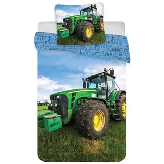 KK SHOPPING Versandhandel Klaus Kolodzie Trecker Bettwäsche Set mit Traktor 2 TLG. 100% Baumwolle, Bettbezug 135 x 200 cm, Kissenbezug 80 x 80 cm