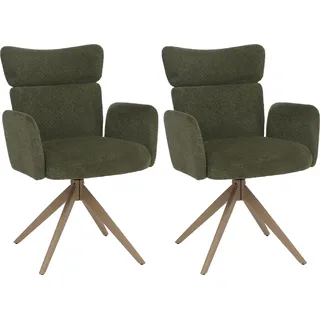 2er-Set Esszimmerstuhl HWC-N11, Stuhl, drehbar Auto-Return Stoff Bouclé 350g/m2 grün, Beine Holz-Optik - Grün