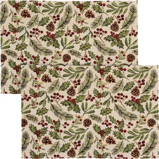 Erwin Müller Tischset 2er-Pack Zweige grün-rot Größe 35x50 cm - edel und robuster Stoff, pflegeleicht, strapazierstark und beständig