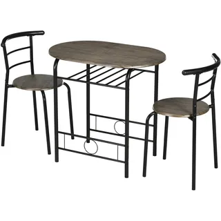 Homcom Essgruppe, Esstisch mit 2 Stühlen, Esszimmergruppe Ovaler Sitzgruppe Küchentisch-Set, für Esszimmer, Küche, Schwarz - Kunststoff , 53x74.5x80 cm , Bänke, Tischgruppen & Eckbankgruppen