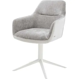 DeLife Drehstuhl Pejo-Flex Materialmix Echtleder Weiß-Silbergrau Fußkreuz Weiß 360° drehbar Wippfunktion Taschenfederkern