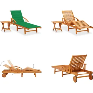 vidaXL Sonnenliege mit Tisch und Auflage Akazie Massivholz - Sonnenliege Mit Tisch - Sonnenliegen Mit Tischen - Holz-Sonnenliege Mit Tisch - Holz-Sonnenliegen Mit Tischen - Grün
