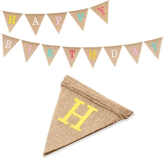 G2PLUS HAPPY BIRTHDAY Sackleinen-Wimpelkette, wiederverwendbare Sackleinen-Geburtstagsbanner mit bunten Buchstaben, Vintage-Stoff-Happy-Birthday-Girlande-Banner für Geburtstagsfeiern