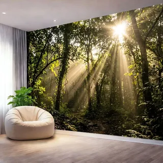 Fototapete Wald Landschaft 400 x 280 cm, Vlies Fototapete Schlafzimmer Gold Lichtstrahl Baumkrone Vliestapete Wandtapete, Wandtapete Tapeten für Wohnzimmer Kinderzimmer Flur TV Hintergrund