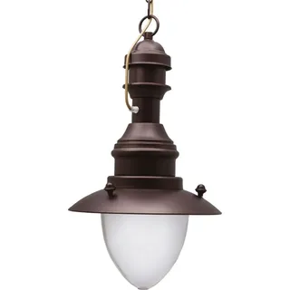 Licht-Erlebnisse Hängelampe außen Messing massiv Glas Ø 20 cm H: max. 90 cm IP43 Rostbraun Antik E27 rund Maritim Außenlampe - Bunt