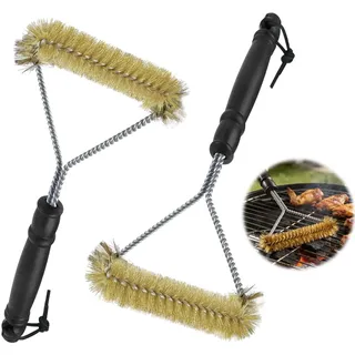 2 Stück Grillbürste Messing,Messingbürste Grill,Grillbürste Für Gussrost,Grill Reinigungsbürste,Mit Edelstahlschaber,Speziell zur Reinigung von Gussrost, Gasgrill und Holzkohlegrill (2er Y-Bürsten)