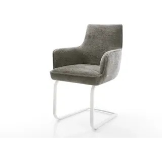 Freischwinger Heira-Flex mit Armlehnen Bouclé Soft Schlamm Freischwinger flach Weiß Taschenfederkern