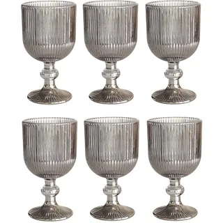 GMMH 6er-Set Geriffelte Trinkgläser und Weingläser, Line, Linie Geriffelt, Ribbed, Glas, Longdrinkgläser, Cocktail Gläser mit Prägung, Trinkglas, Weinglas, Wasserglas (Grau-Glanz Weinglas Klein)