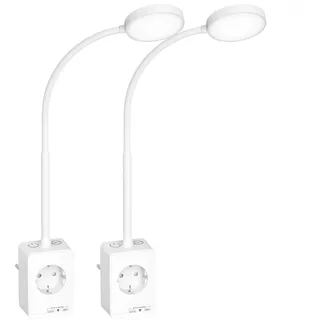 PRINCEWAY LED Steckdosenleuchte Dimmbar, 2er Pack Weiß Wand Lampen Nachttischlampen mit Stecker, Steckdose und USB-A/USB-C Ausgangslade Anschluss, Zwei Berührungsschalter, 3er Lichtfarben