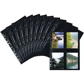 Herma 7783 Fotohüllen für Ordner, 10 Stück, 9x13 cm, 4 Fächer geteilt, beidseitig bestückbare Fotophan Fotosichthüllen Sammelhüllen Postkartenhüllen Prospekthüllen mit Eurolochung, schwarz