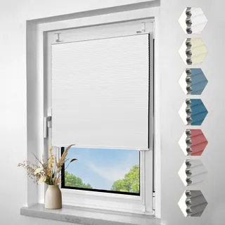Zarnan Verdunklungsplissee Wabenplissee ohne Bohren Zweifarbig Weiß-Weiß B45 x H130 cm Plissee Blickdicht Thermo Faltrollo Sicht- und Sonnenschutz Jalousie Plisseerollo für Fenster und Türen