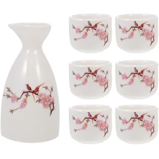 Luxshiny Japanisches Sake Set Keramik 7-Teilig Mit Sake Pot 12X7X4Cm Und 6 Tassen Für Traditionelle Reiswein Zeremonie Und Private Zusammenkünfte Zuhause