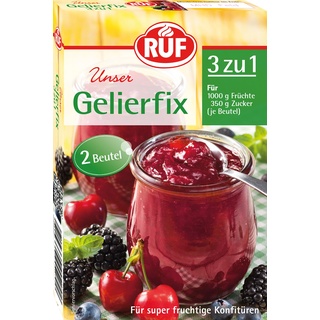 Ruf Gelierfix 3 zu 1, veganes Geliermittel zum Einkochen und Gelieren von Marmelade, Konfitüre & Gelee, weniger süß, glutenfrei, 2 x 25g