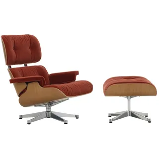 Vitra Lounge Chair XL und Ottoman rot, Designer Charles & Ray Eames, 84/63x89/42x85-92/56 cm