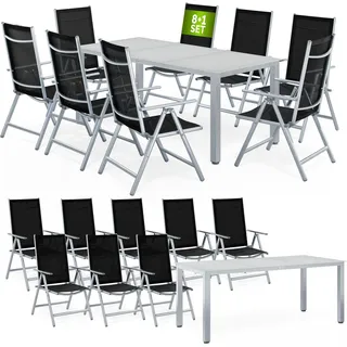 CASARIA® Gartenmöbel Set 8 Stühle mit Tisch 190x90cm Aluminium Sicherheitsglas Wetterfest Klappbar Modern Terrasse Balkon Möbel Sitzgruppe Garnitur Bern - Silber