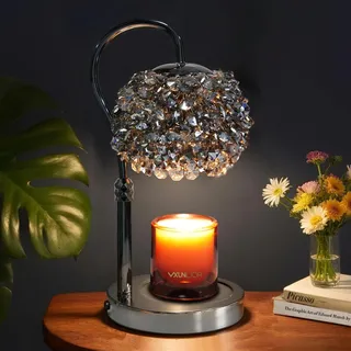 VXUNLIOR Luxuriöse Kristall-Kerzenwärmer-Lampe mit Timer, höhenverstellbar | Kristall-Blendenaufsatz,flammenloser Wachsschmelzer für Glaskerzen,Wohnaccessoire,Geschenk für Frauen und Einweihungen