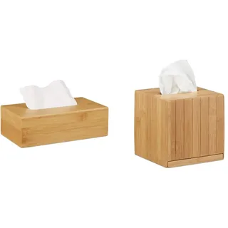 Relaxdays Kosmetiktücherbox Bambus, HBT: 8,5 x 27,5 x 15,5 cm, Natur & Kosmetiktücherbox quadratisch, Taschentuchbox Holz, Kosmetikbox Bambus, Tücherbox, HBT: 14 x 14 x 14 cm, Natur