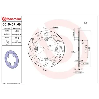 Brembo 68B40749 Bremsscheibe - Silver - One Size