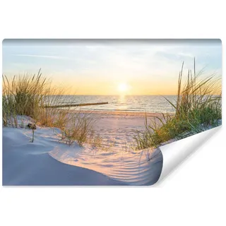 Muralo Fototapete Strand Meer Sonnenuntergang Landschaft 3D 135x90cm , Blau, Grün, Beige , Papier , Wasser/Strand/Meer, Baum/Pflanze/Natur, Sonne/Sonnenaufgang/Sonnenuntergang , Rechteckig , 135x90 cm ,