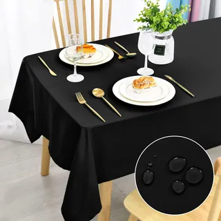 DWCN Schwarz Tischdecke Fleckschutz Abwaschbar Wasserdicht 90x90cm | Tischwäsche Outdoor Wetterfest Quadrat Tischtuch Halloween Tischdecke für Esszimmer, Garten, Party, Hochzeiten oder Haushalt