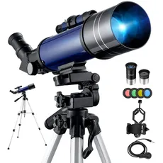Astronomisches Teleskop mit Stativ, Pro 400/70 FMC Optisches Refraktor-Glas-Teleskopen Fernrohr für Kinder Ewachsene Anfänger Tragbares (Voll kit)