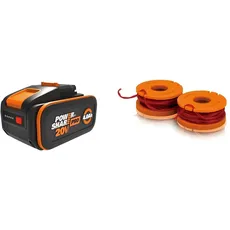 WORX WA3644 PowerShare Pro Akku 20V - 4,0 Ah Li-Ion, wiederaufladbar & WA0004.1 Rasentrimmer Faden für alle 20V WORX Rasentrimmer