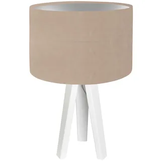 Tischleuchte Beige Silber Weiß Velours Optik 46cm hoch E27 Nachttischlampe AYLME