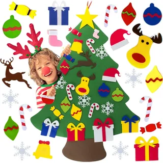 Filz-Weihnachtsbaum mit Rübenschmuck für Kinder, Weihnachtsdeko aus künstlichem Filz, DIY - Grün