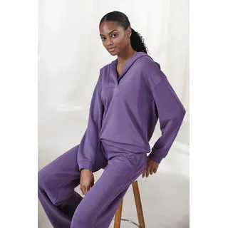 Hoodie FRENCH CONNECTION, Damen, Gr. 40/42, lila, Obermaterial: 55% Viskose, 40% Polyester, 5% Elasthan, unifarben, Basic, bequem hüftlang, V-Ausschnitt, Bündchen, Sweatshirts Hoodie, mit V-Ausschnitt und breitem Kragen, Loungewear