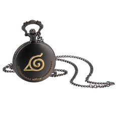 JewelryWe Retro Taschenuhr Herren Vintage Naruto Konohagakure Symbol Römische Ziffern Skala Analog Quarz Uhr mit Halskette Kette Kettenuhr Unisex schwarz
