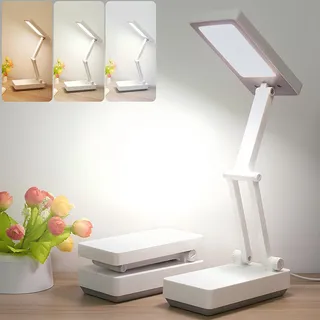 LED Tischlampe Faltbare, 3 Helligkeit Dimmbar, 3000mAh Nachttischlampen, Augenschutz Schreibtischlampe LED Faltbar & Tragbar, Touch USB Aufladbar Schreibtischleuchte für Schlafzimmer Lesen Lernen