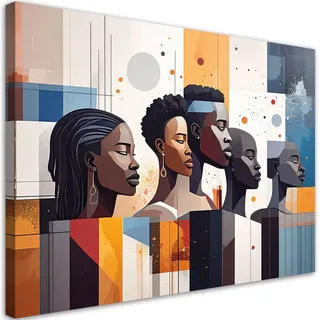 Feeby Leinwandbild Menschen Afrika Abstrakt 90x60cm , Multicolor , Textil , Person/Charakter , Rechteckig , 90x60 cm , Bilder & Rahmen, Bilder, Leinwandbilder