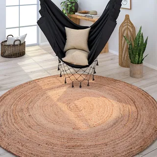 Paco Home Teppich »Viborg 595« rund 13 mm Höhe Jute, Modern, Boho, Handgefertigter Natur-Teppich, beige