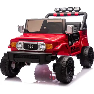 Elektrisches Kinderauto Toyota FJ Cruiser XXL mit 4x4 Antrieb, lizenziert (Zweisitzer), rot, Tragbare Lithiumbatterie, Hohes Fahrgestell, Zwei Sitze, Hinterradfederung, 2,4 GHz Fernbedienung, MP3-Player mit Bluetooth, LED-Lichter - Rot